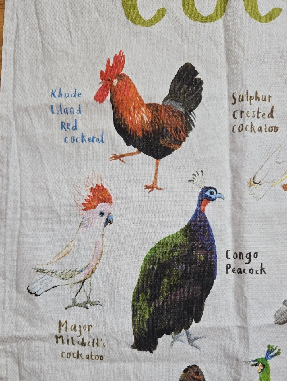 Sarah Edmonds Fowl Language 'C*cks' bird tea towel